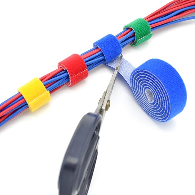 Saisn Reusable Fastening Tape Cable Ties 3/4 Inch Double Side Hook Roll (10 Yard, Yellow)