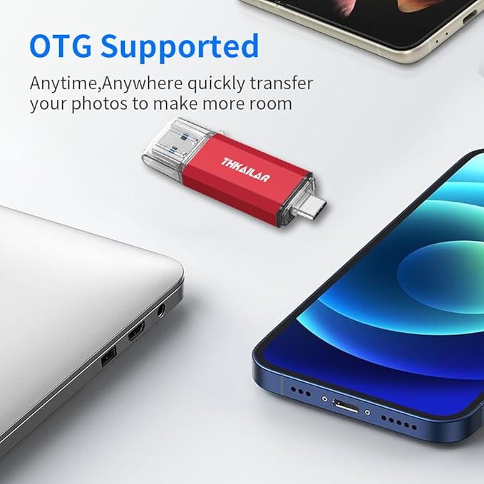 Thkailar 5 Pack 32GB USB C Flash Drive OTG High Speed for Store Data-USB 3.0 Thumb Drive C Jump Drive-Compatible iPhone 15, Android Phones,Mac Pro,Laptops,Tablets,PC(Red)