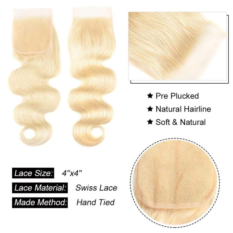 InsQueen 14 inch #613 One Bundle Unprocessed Brazilian Virgin Human Hair Bundles Body Wave Blonde Hair Extensions 100% Virgin Remy Human Hair