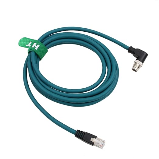 HangTon Ethernet GigE M12 8 Pin X-Code RJ45 CAT-7e Cable for Cognex in Sight 7000 gen2 9000 2000 Data Man 260 380 470 Camera Sensor Reader, Right Angle 8P (15m)