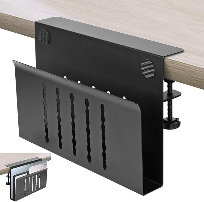 Xapypy Desk Side Storage, Under Desk Storage, No Drill Steel Hanging Desk Organizer, Laptop Holder, Desk Storage Holder for Office & Home.(Black)
