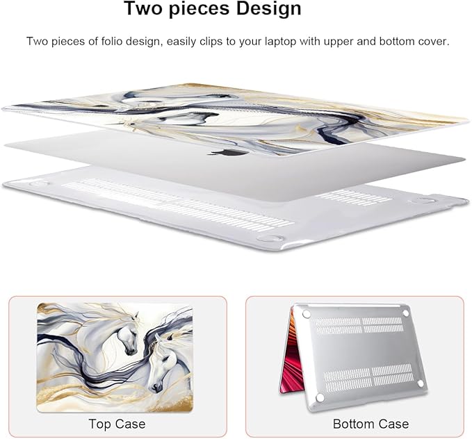 LCMOCICO Compatible with 2021 2020 2019 2018 MacBook Air 13 inch Case M1 A2337 A2179 A1932 Retina Display Touch ID, Crystal Clear Pattern Plastic Hard Shell Case for Mac Air 13 M1 2021, Unique Horse