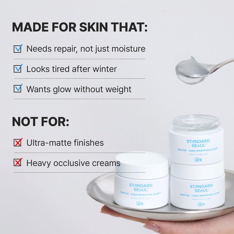 Standard Seoul Barrier Glass Gel Moisturizer – Instantly Soothes & Hydrates, Lightweight Gel Cream for Sensitive Skin, Panthenol & 5 Ceramides, Glass-Skin Finish, 50ml