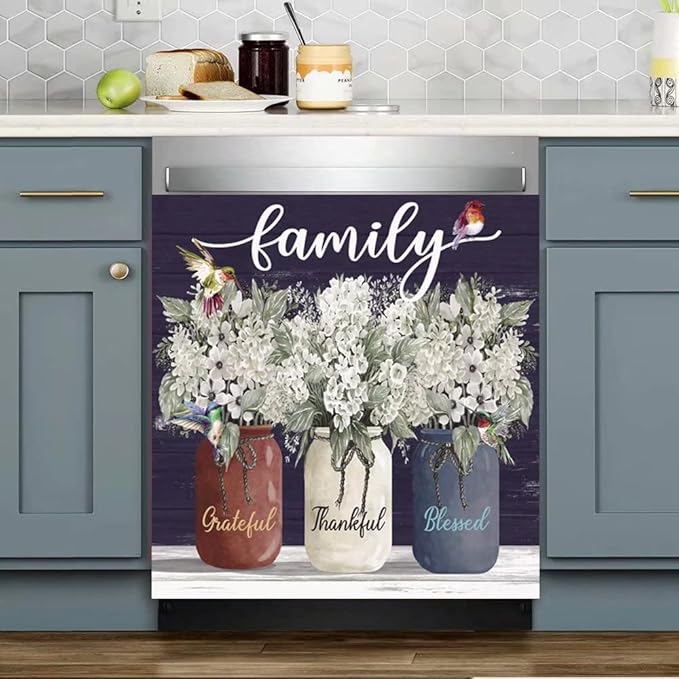 Bless This Home Dishwasher Magnet Vinyl Panel Fridge Decal,Flower Birds Dish Washer Cover Refrigerator Magnetic,Kitchen Decor Sticker Home Appliance Magnets 23"x17"