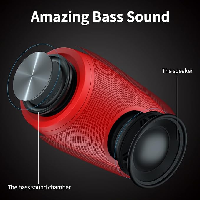 Musibaby M68 Bluetooth Speaker, 12W, IPX5, FM, USB AUX, Pure Red