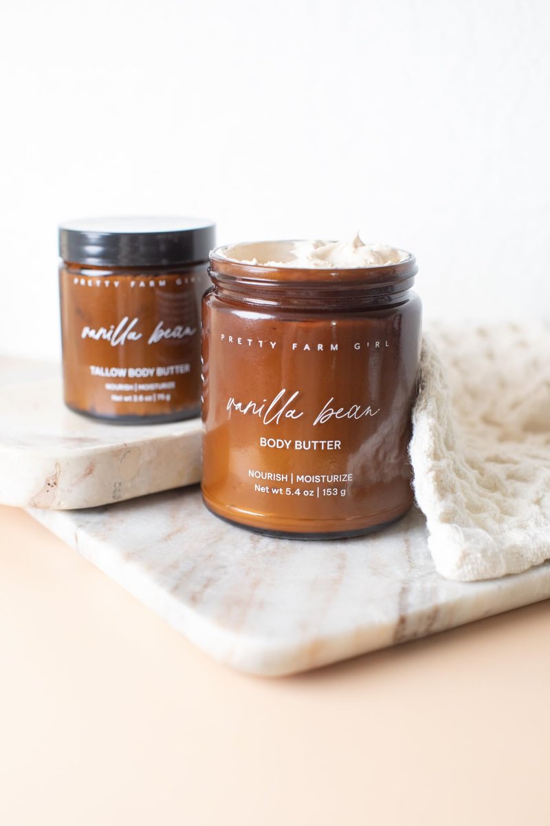 Pretty farm girl Vanilla Bean + Tallow Body Butter - Nourish, Sooth, and Moisturize - Lightly Whipped - All Skin Types - Full Body Use - Vanilla Scent, 2.6oz