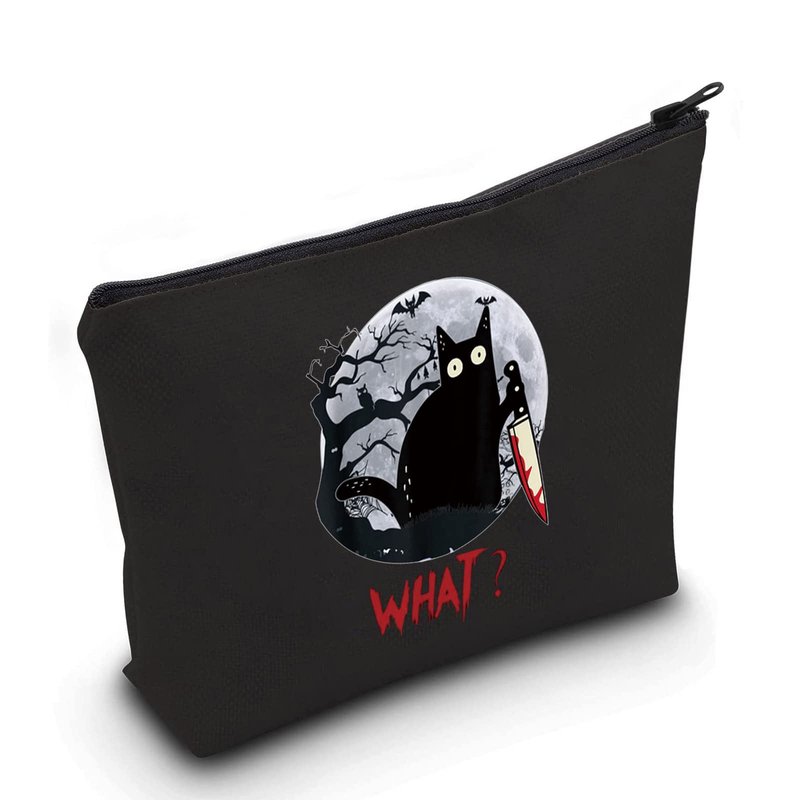 LEVLO Murderous Cat With Knife Cosmetic Make Up Bag Sneaky Cartoon Aminal Inspired Gifts Cat What Makeup Zipper Pouch Bag (C at What LT)