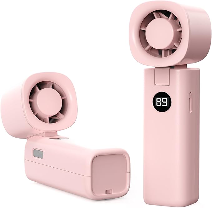 Portable Handheld Turbo Fan 3-in-1 High Speed Turbo Handheld Fan, USB Rechargeable 5 Speed Personal Cooling Fan with LED Display, Foldable Mini Hand Fan for Home Office Travel Outdoor Camping Beach
