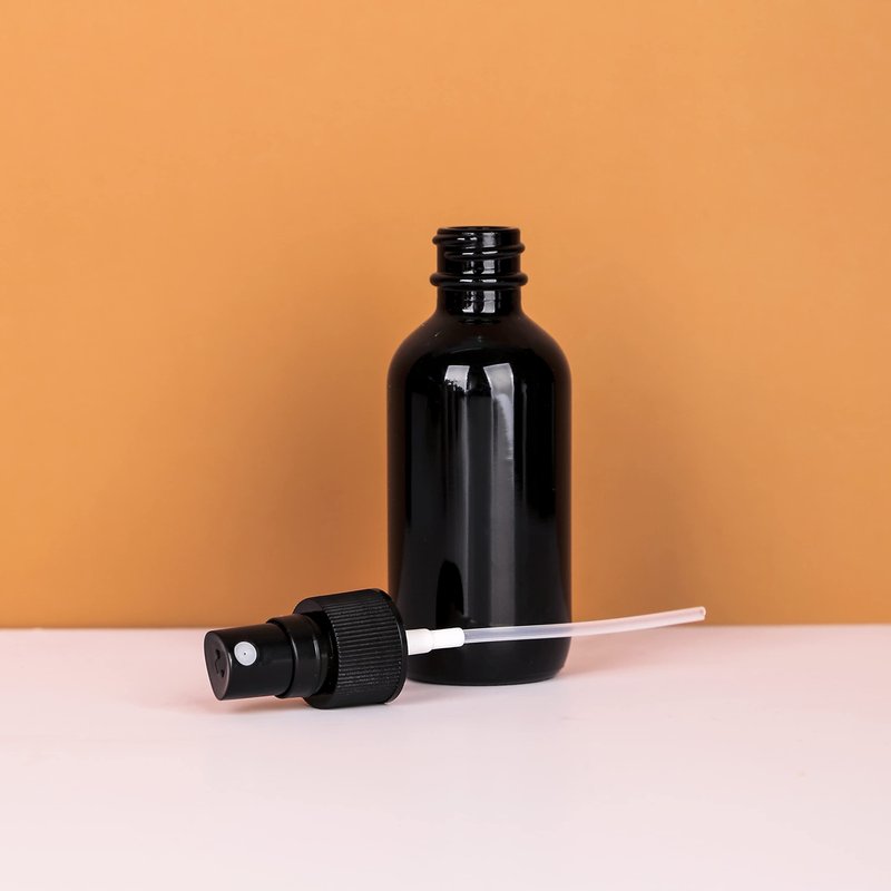 YONKAN 2oz UV Resistant Glass Spray Bottle, Fine Mist Boston Glass Bottles with Black Fine Mist Sprayer Small Clear Bottles for Essential Oils, Bath, Beauty, Hair & Cleaning, Black, Pack of 48