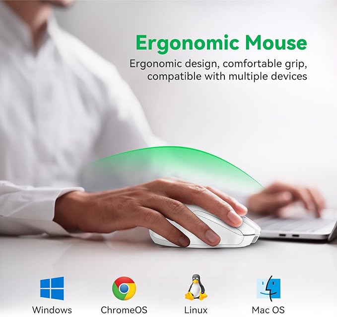 TechRise Bluetooth Mouse (BT5.0/3.0 & 2.4G) Rechargeable Wireless Mouse 2.4GHz with USB A Receiver, 4800 DPI Optical Tracking, 6 Adjustable DPI, Quiet Clicks, 6 Buttons, Wide Compatibility - White