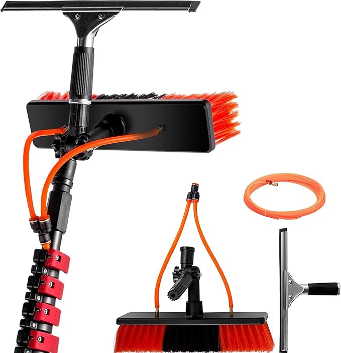 Solar Panel Cleaning Brush, Retractable Window Cleaning Kit, Water Spray Knife/Squeegee, for Garage and Height Cleaning 3.6Rod Length 30brush