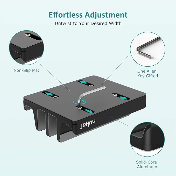 Nukoi Vertical Laptop Stand - SPACEMax Adjustable GRIPLock Anti-Tip Silicone 4 Slots Aluminum Desktop Holder - Double Dock Stand - 2 Phone Slots Fits Up to 17.3” Laptops, Tablets, Phones - Black