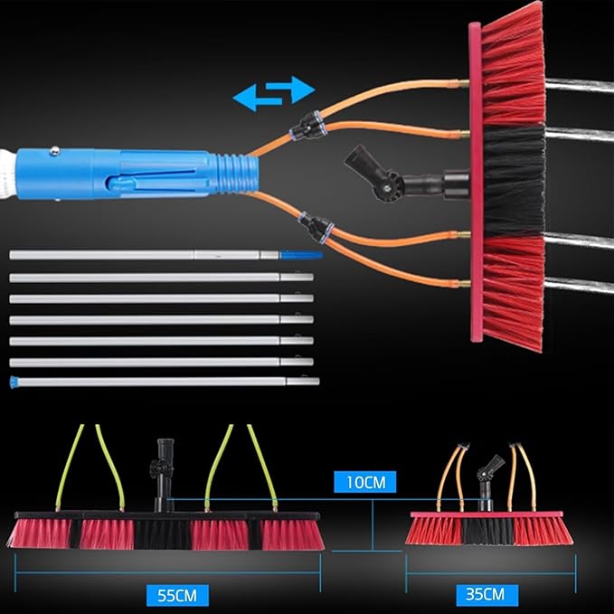 Telescopic Brush,Solar Panel Cleaning Brush and Pole extendable Window Cleaning kit Water Fed Extendable Brush Roof Cleaning Tools Conservatory 8poles 35brush Head