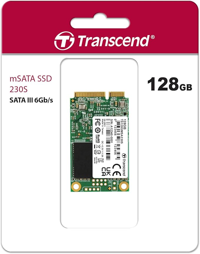 Transcend MSA230 128GB mSATA SSD with Dram Cache, Up to 550MB/s, Mini SATA III 6G/s Internal Solid State Drive for Ultrabook/Desktop/Tablet/PC/GPS/Server, 3D TLC NAND Flash, LDPC Error Correction, ECC
