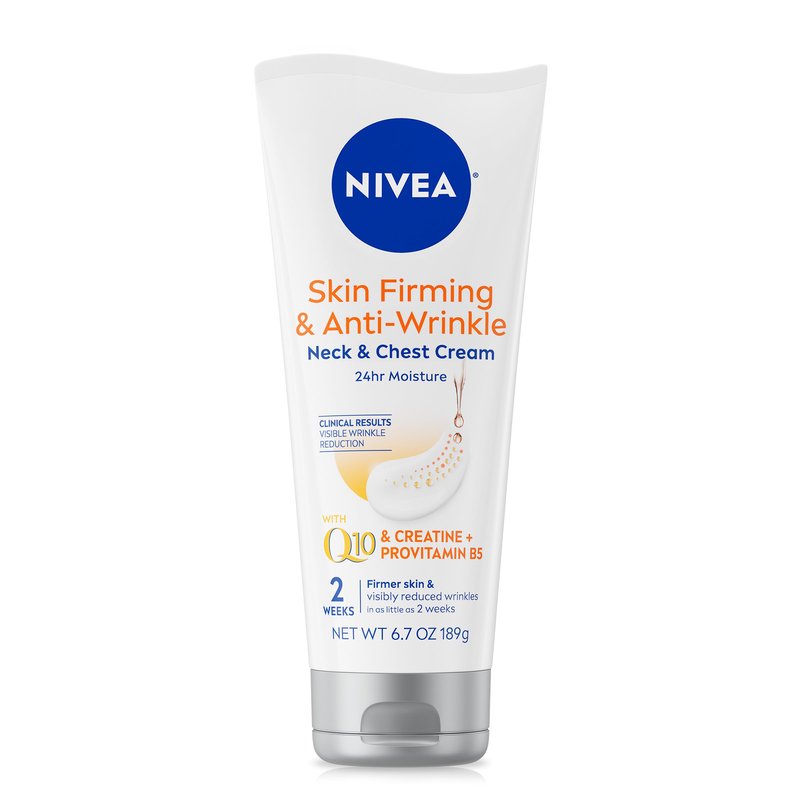 NIVEA Skin Firming & Anti Wrinkle Neck & Chest Cream with Coenzyme Q10, Creatine and Provitamin B5, Skin Firming Cream Reduces the Look of Fine Lines and Wrinkles, 6.7 Oz Tube
