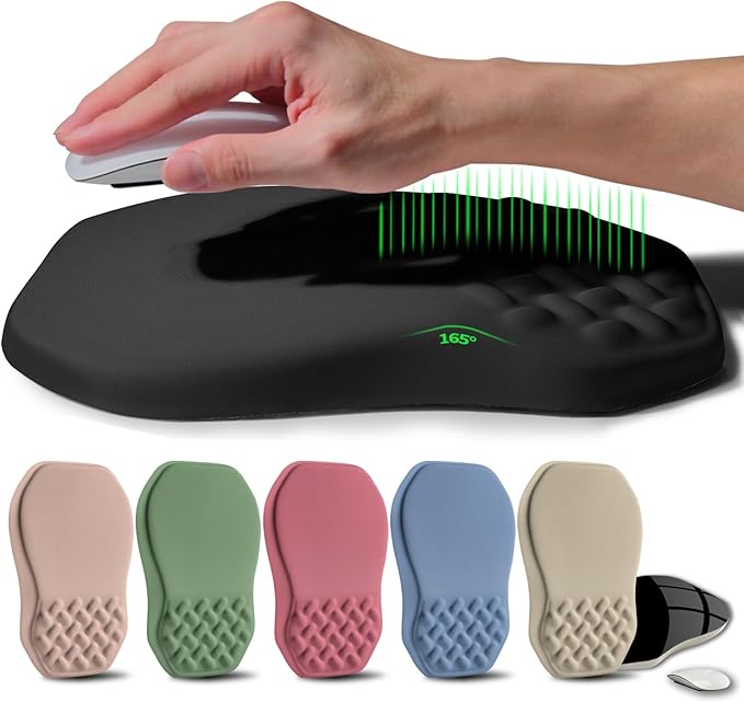 Gleamtide Ergonomic Raised Mouse Pad Wrist Support with Bilateral Slope Memory Foam Mousepad for Wrist Rest and Carpal Tunnel Pain Relief 11.8x7.9〃 Black