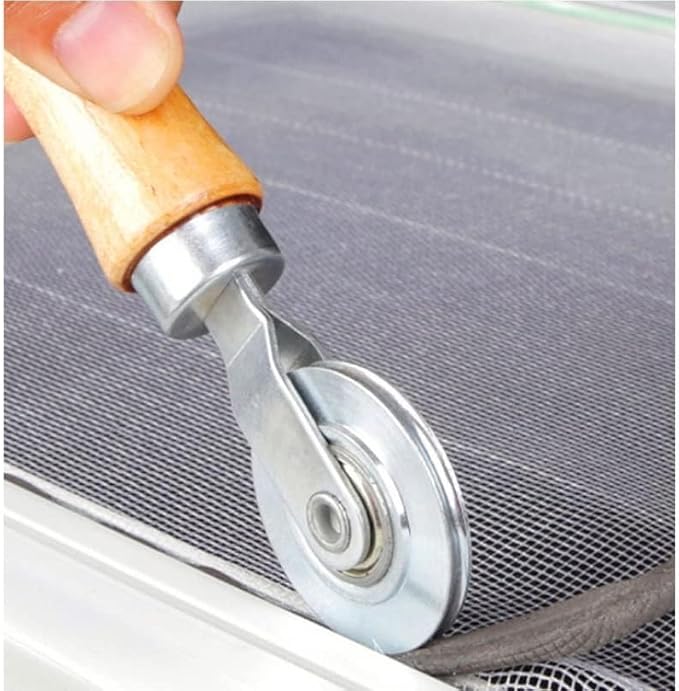 HOJLKLD Screen Repair Kit, Screen Roller Tool with Bearing Spline Roller Wooden Handle and Puller Hook for Installing Door Screen Window, 2 in 1 Screen Roller Tool Kit