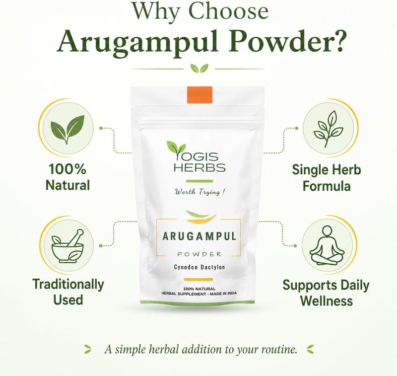 Arugampul Powder - Bermuda Grass Herbal Supplement for Daily Wellness | Hand-Cleaned, Stone-Ground, FSSAI-Certified