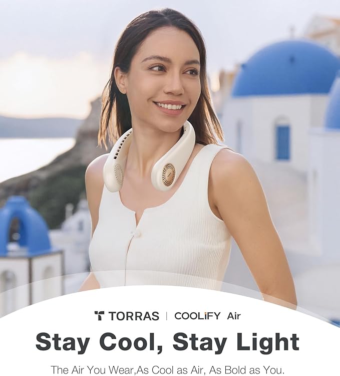 TORRAS COOLiFY Air 2026 Upgraded Neck Fan Air Conditioner, Dual-Airflow Pro Cooling, Ultra Light Portable Fan Rechargeable, Personal Cooling Fan Travel Essentials, Gift for Dad Father,Ivory White