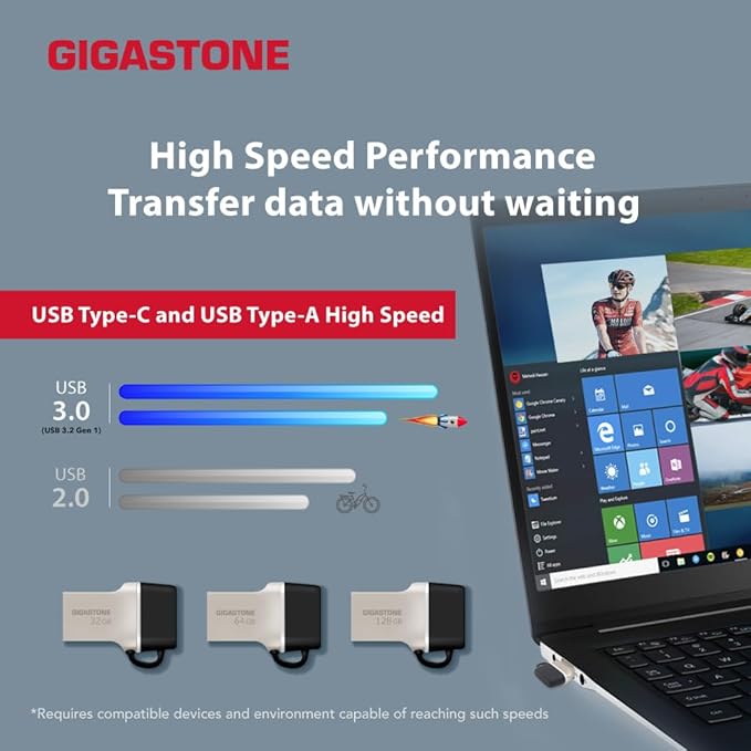 GIGASTONE 128GB 5-Pack Nano Luxus Dual USB Flash Drive, USB-C & USB-A, 100MB/s High-Speed Storage, Metal Design