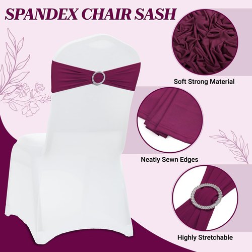 MDS Spandex Chair Sashes - Premium Stretch Covers with Buckle Slider | Pack of 25 - Eggplant