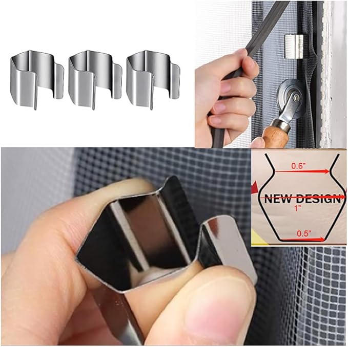Takelablaze Windows Screen and Screen Door Repair Kit Including Steel/Nylon Roller with Bearing, Spline Removal Hook, Screen Retainer Spline and Screen Clips for Installing Door Window Mesh, 5pcs