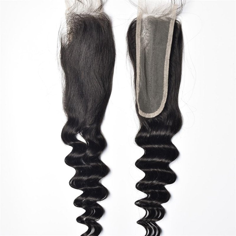 Brazilian Loose Deep 2x6 Lace Closure 100% Unprocessed Human Virgin Hair Pre Plucked Loose Deep Wave Pre-Plucked Hairline Frontal Closure Natural Black With Baby Hair (14inch, 2x6 loose deep closure)