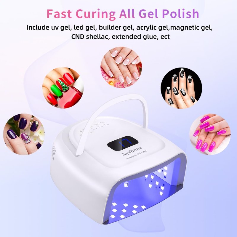 Ayshone Rechargeable LED Gel Nail Lamp,60W Cordless UV Led Nail Light Nail Dryer for Gel Nails with Lifting Handle Touch Sensor LCD Screen(White)