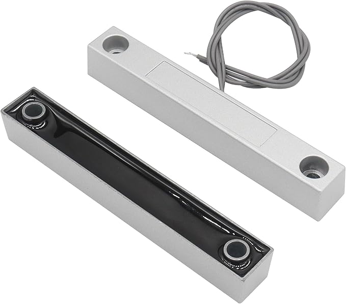 FOCMKEAS Magnetic Reed Switch Wired Surface Mount Normally Closed NC Contact Sensor Alarm Magnetic Door Switch with 2 Wires, Zinc Alloy Sliver, MC-58