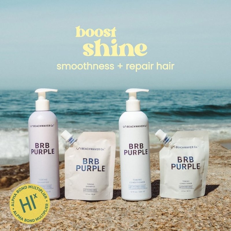 Beachwaver The Co. BRB Blonde Purple Shampoo - Full Size (12 Oz) | Anti-Brass Toning Conditioner w/HiX Vegan Bond Multipliers | Moisturizing, Sulfate-Free Formula for Blonde & Grey Hair