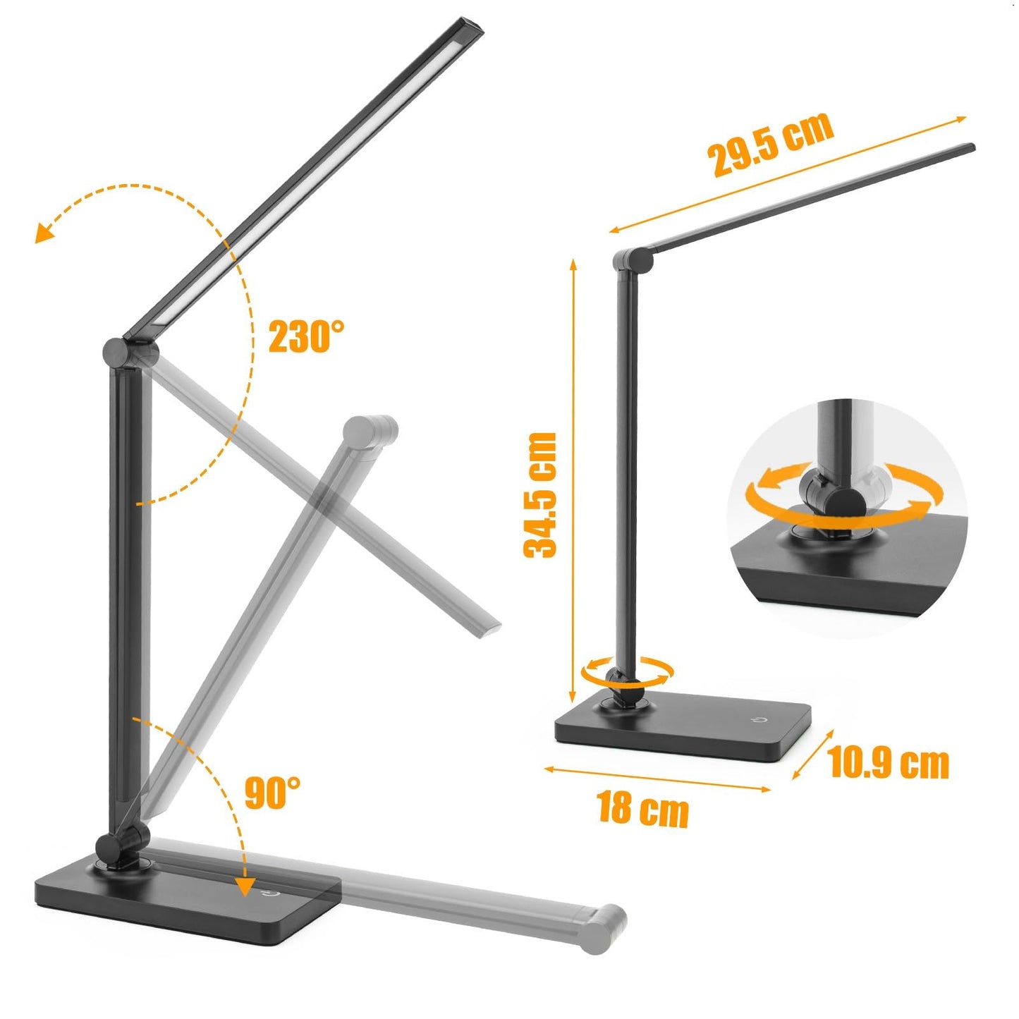 DWEPTU Rechargeable Desk Lamp LED Desk Lamps Eye-Caring Desk Lamps Dimmable Office Lamp with USB Chager Touch Control for Home Office Student Dormitory