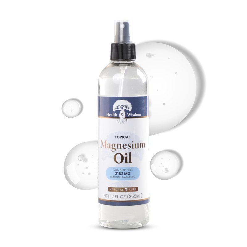 Health & Wisdom Pure Magnesium Oil - Topical Muscle & Joint Relief- Natural and Pure USP Grade Extra Strength Magnesium - Enhanced Absorption - Spray - 12 fl oz