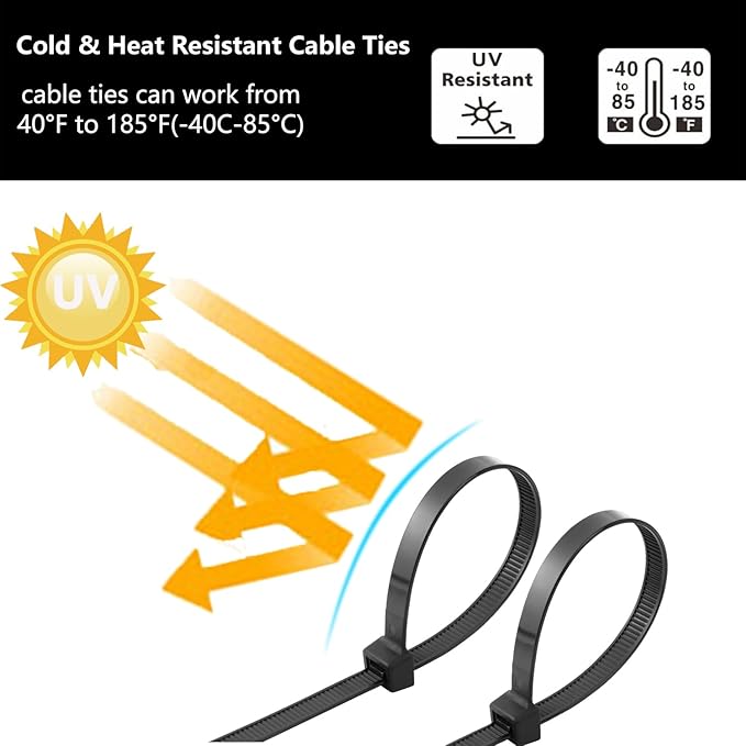MasiStranth 800 PCS Black Zip Ties Assorted Sizes 8+12+14+18 Inch Self-locking Nylon Cable ties Heavy Duty Outdoor, UV Resistant Wire Straps for Home Office Garden Workshop Indoor Outdoor Fence