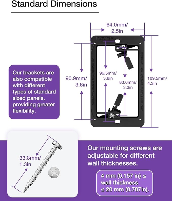 VCE Low Voltage Mounting Bracket Single Gang Wall Plate, Flush Low Voltage Box for Network, HDMI, Coaxial, Speaker, Telephone Cables, Black, 25 Pack