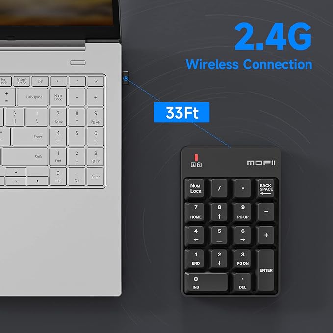 MOFII Number Pad - Black Wireless 2.4G Numeric Keypad Silent 19 Keys USB Keypads, Portable Financial Accounting Numpad 10 Key for Laptop/Notebook/Surface Pro/PC