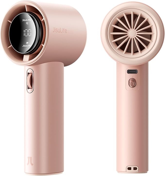 JISULIFE Handheld Fan Pro1S - Next-Gen Airflow: Up to 12h Runtime, Pearlescent ABS - Elegant Strength, 1-100 Speed Scroll Wheel, 3600mAh-Portable Fan for Travel, Gifts for Women Men(Iceberry Pink)