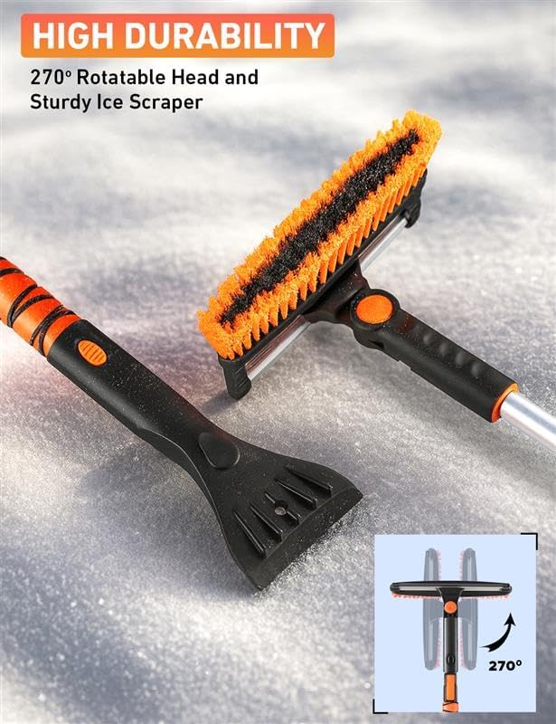 EcoNour 55" Telescopic Snow Brush and Ice Scraper for Car Windshield & Windows | 270Â° Rotating Snow Broom with Squeegee | Extendable Snow Removal Brush for SUV, Truck, and Car