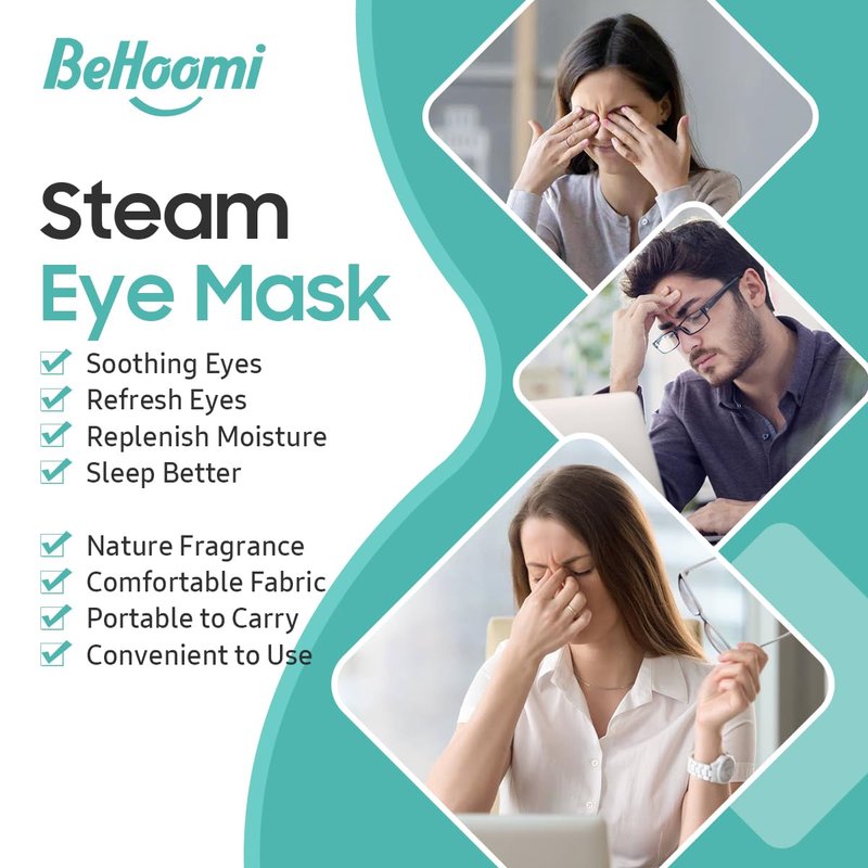 BeHoomi 30Packs Steam Eye Mask, Heated Eye Mask Warm Compress for Eyes, Self Heating Warm Eye Masks Disposable Steam Mask for Home Sleep, Spa, Travel Essentials & Relaxation Gifts (Unscented)