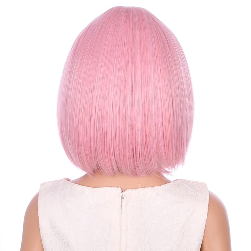 PATTNIUM Light Pink Bob Wig for Girls Short Bob Wig with Bangs Synthetic Heat Resistant Wig with Wig Cap