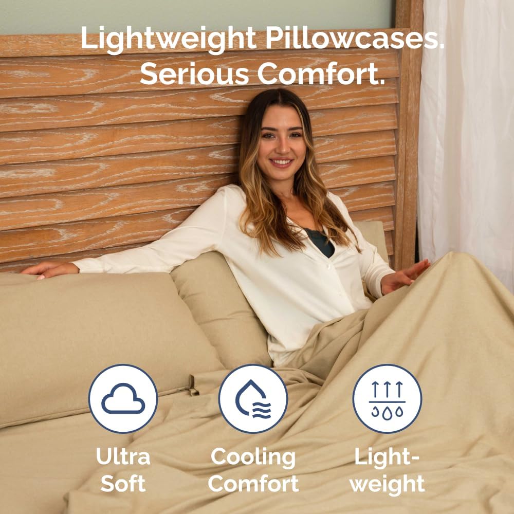 Skiennix Body Pillowcases Set of 4 | Soft, Breathable 20x54 Pillow Covers for Side Sleepers - Machine Washable, Fade-Free (Heathered Tan)