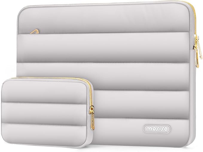 MOSISO Laptop Case 13.3 inch,13-13.3 inch Puffy Laptop Sleeve Compatible with MacBook Neo/Air 13.6 M5 M4 M3 M2 M1/Pro 13/14,HP Dell ASUS Lenovo,Polyester Horizontal Bag with Small Case, Gray