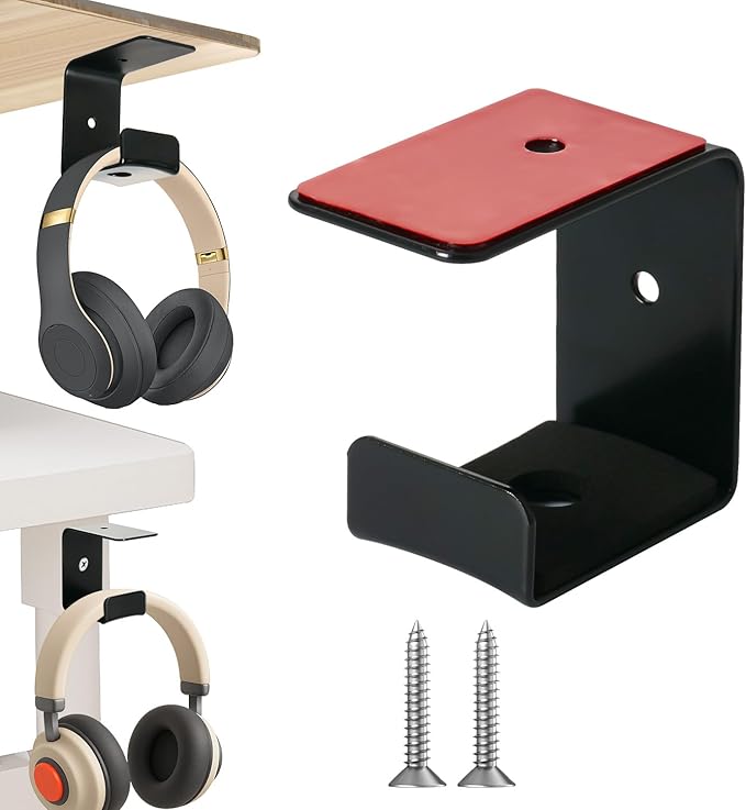 Hi-ERA Headphone Holder Hanger,Headset Mount for Desk,Headset Stand Aluminum Headphone Hook with Strong Adhesive Tape for Classroom, Gaming Room with 2 Install Style with Rubber Pad,Single