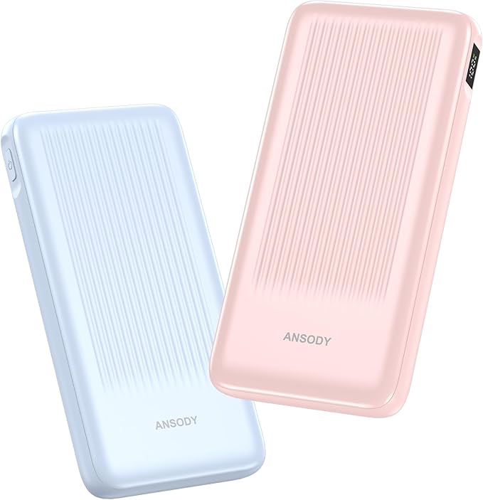 Ansody 2-Pack 10000mAh Power Bank Fast Charging, 22.5W Compact USB C Portable Charger with 2 Outputs & 2 Inputs, LED Display Battery Pack Compatible with iPhone Samsung iPad Tablets, Blue & Pink