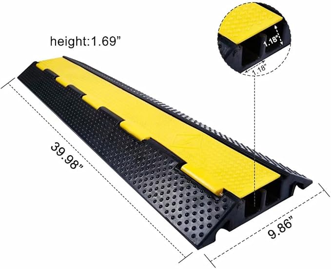 YONSHENG Rubber Cable Ramp Cord Cover Cable Protector Ramps Wire Hose Protective 2 Channel 22000Lbs Load Capacity Traffic Speed Bump for Asphalt Concrete Gravel Driveway Indoor Outdoor, 2 Pack