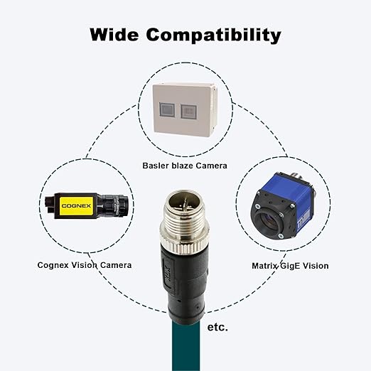 Alvin's Cables M12 X Code 8 Position to RJ45 Ethernet Cable for Cognex in Sight 8200 8400 Series Industrial Camera Shielded Cord IP67 Waterproof 6.5ft/2M