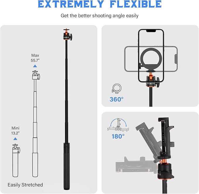 Phopik 56" Magnetic Tripod for iPhone,Phone Tripod MagSafe Compatible with iPhone/Android,GoPro, DJI Osmo Pocket 3,Protable Selfie Stick Tripod for Vlogging, Video Recording,Travel Content Creators