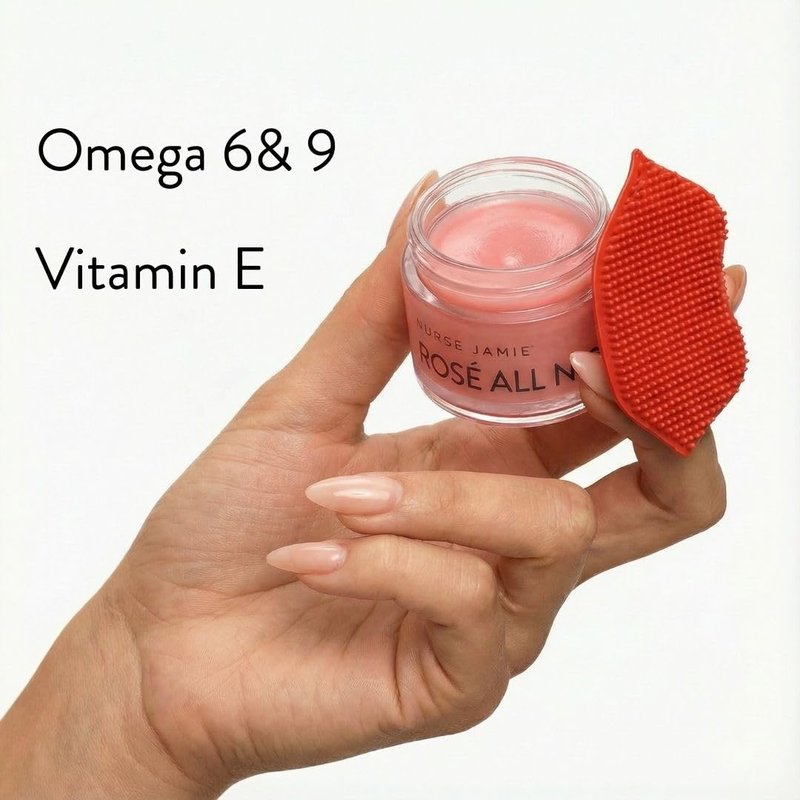 Nurse Jamie | Rosé All Night Lip Mask & Exfoliating Tool - Hydrating Overnight Treatment for Soft, Smooth Lips
