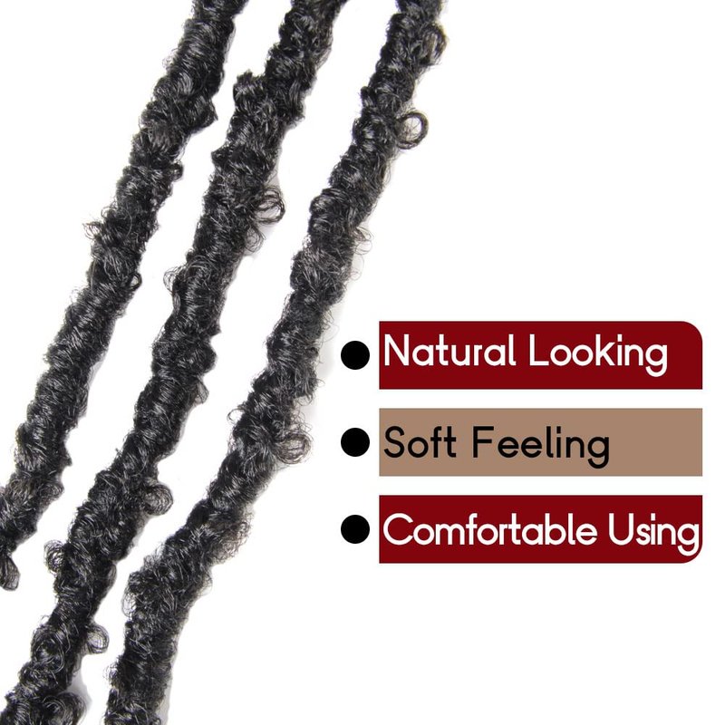BOHOBABE 18 Inch Light Weight Butterfly Locs Crochet Hair 8 Packs Long Black Distressed Butterfly Faux Locs Crochet Hair, 1B