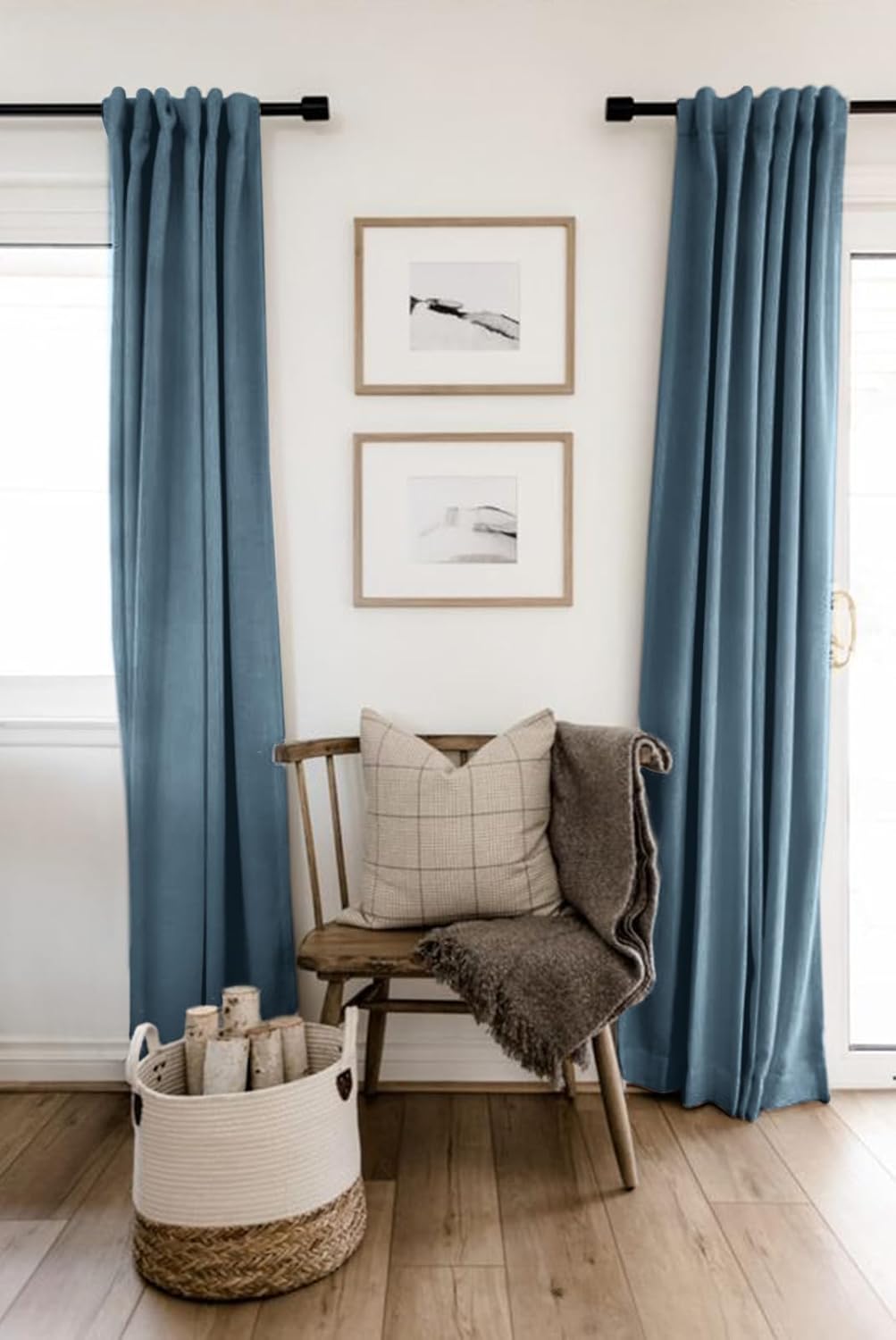 Skiennix 100% Blackout Linen Curtains - Thermal Insulated Drapes, 50" W x 84" L, Stone Blue | 2 Panels Set
