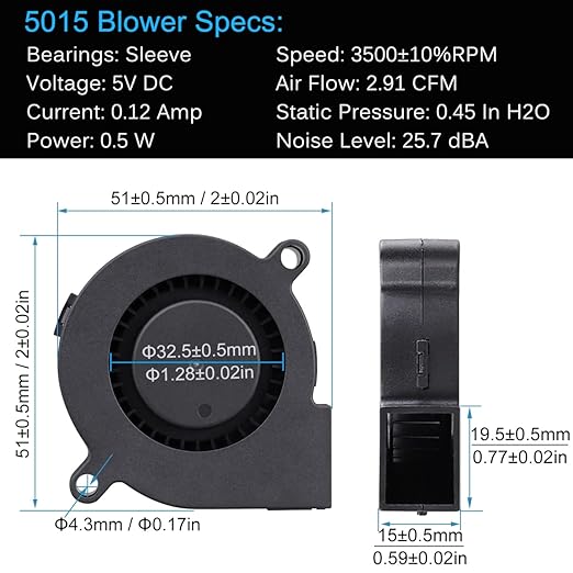 GDSTIME 50mm USB Blower Fan with 3 Speeds Control, 5015 DC 5V Turbine Turbo Cooling Fan for Small Appliances Series Replacement
